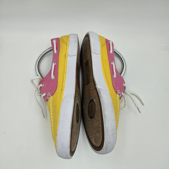 RALPH LAUREN POLO Shoes Women's Size 7.5 Canvas Deck Yellow Pink Slip On Casual - Picture 3 of 7